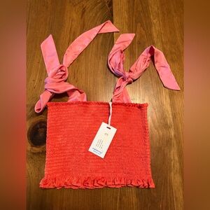 NEW KOCH women's cece top orange pink smock size XS tie top smoke pet free